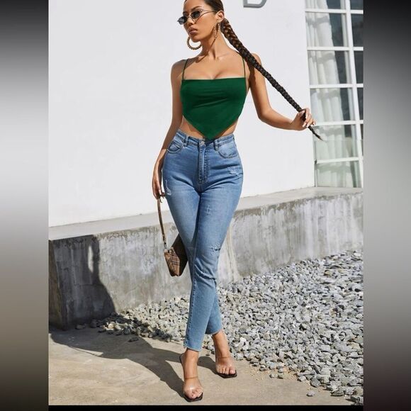 Green bandanna fairy style open back top - Picture 5 of 9